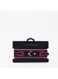 Черно-розовый кожаный ошейник с розовой строчкой - Crazy Handmade - купить с доставкой в Самаре