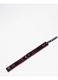 Черно-розовый кожаный ошейник с розовой строчкой - Crazy Handmade - купить с доставкой в Самаре