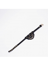 Черный фигурный кожаный ошейник с золотистой фурнитурой - Crazy Handmade - купить с доставкой в Самаре