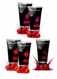 Набор из 5 съедобных лубрикантов JUJU (клубника х 2, малина х 2, вишня) - JuJu - купить с доставкой в Самаре