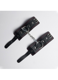 Черные кожаные наручники с красной строчкой - Crazy Handmade - купить с доставкой в Самаре