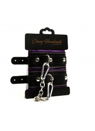 Черно-фиолетовые скругленные наручники с мягкой подкладкой - Crazy Handmade - купить с доставкой в Самаре