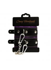 Черно-фиолетовые скругленные наручники с мягкой подкладкой - Crazy Handmade - купить с доставкой в Самаре