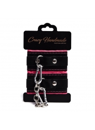 Черно-розовые скругленные наручники с мягкой подкладкой - Crazy Handmade - купить с доставкой в Самаре