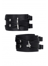 Черные кожаные оковы с двумя перекрёстными ремешками - Pecado - купить с доставкой в Самаре