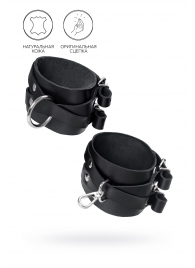 Черные кожаные оковы с двумя перекрёстными ремешками - Pecado - купить с доставкой в Самаре