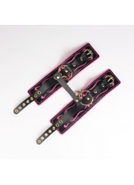 Черные кожаные оковы с розовой строчкой - Crazy Handmade - купить с доставкой в Самаре