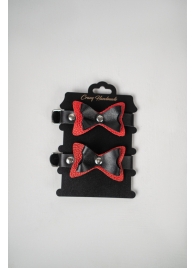 Черно-красные кожаные наручники с бантиками - Crazy Handmade - купить с доставкой в Самаре