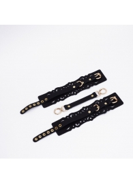 Черный кожаные оковы с узорами и золотистой фурнитурой - Crazy Handmade - купить с доставкой в Самаре