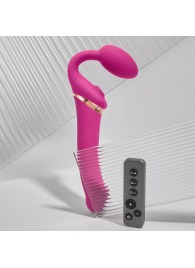 Ярко-розовый безремневой страпон Multi Orgasm Bendable Strap-On size L с клиторальной стимуляцией - Strap-on-me - купить с доставкой в Самаре