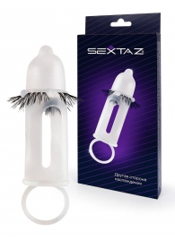 Эластичная насадка на пенис с подхватом мошонки и стимулирующими «ресничками» - Sextaz - в Самаре купить с доставкой