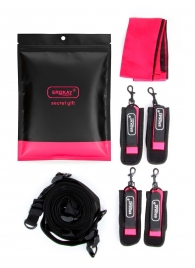 Черно-розовый эротический набор: фиксатор, оковы, наручники, повязка - Erokay - купить с доставкой в Самаре