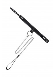 Черный узкий однослойный ошейник с серебристым поводком-цепочкой - Pecado - купить с доставкой в Самаре