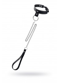 Черный узкий однослойный ошейник с серебристым поводком-цепочкой - Pecado - купить с доставкой в Самаре