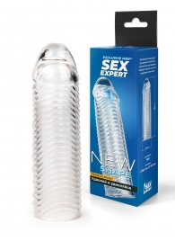 Прозрачная закрытая насадка на пенис с ребрышками - 16 см. - Sex Expert - в Самаре купить с доставкой