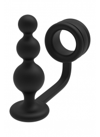 Черное эрекционное кольцо с анальной елочкой Cockring With Beaded Anal Plug - Dream Toys - в Самаре купить с доставкой