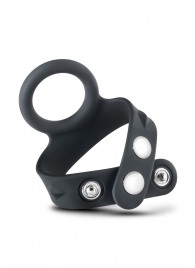 Черное эрекционное кольцо с подхватом мошонки на кнопках VS6 - Blush Novelties - в Самаре купить с доставкой