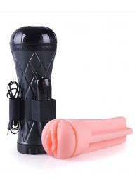 Телесный мастурбатор-вагина в черной колбе с вибрацией - Boys of Toys - в Самаре купить с доставкой