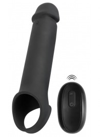 Черная вибронасадка для пениса с хомутом для мошонки и пультом ДУ Remote Controlled Penis Extension - Orion - в Самаре купить с доставкой
