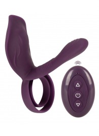 Фиолетовая насадка на член с клиторальным отростком и пультом ДУ RC Couple’s Vibrator 2 - Orion - в Самаре купить с доставкой