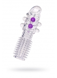 Гелевая прозрачная насадка с шариками и шипами - 14 см. - Toyfa Basic - в Самаре купить с доставкой