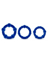 Набор из 3 синих эрекционных колец Stay Hard Beaded Cockrings - Blush Novelties - в Самаре купить с доставкой