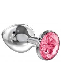 Большая серебристая анальная пробка Diamond Pink Sparkle Large с розовым кристаллом - 8 см. - Lola Games - купить с доставкой в Самаре