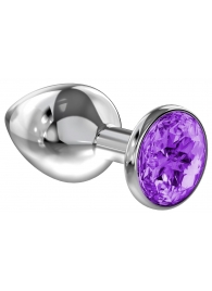 Большая серебристая анальная пробка Diamond Purple Sparkle Large с фиолетовым кристаллом - 8 см. - Lola Games - купить с доставкой в Самаре