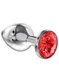 Большая серебристая анальная пробка Diamond Red Sparkle Large с красным кристаллом - 8 см. - Lola Games - купить с доставкой в Самаре