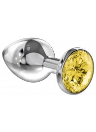 Малая серебристая анальная пробка Diamond Yellow Sparkle Small с жёлтым кристаллом - 7 см. - Lola Games - купить с доставкой в Самаре