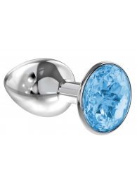 Малая серебристая анальная пробка Diamond Light blue Sparkle Small с голубым кристаллом - 7 см. - Lola Games - купить с доставкой в Самаре