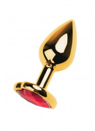 Золотистая анальная пробка с кристаллом-сердцем - 7,5 см. - ToyFa - купить с доставкой в Самаре