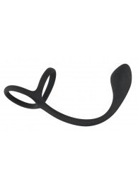 Эрекционное кольцо с утяжкой на мошонку и анальным плаг Black Velvets - Orion - в Самаре купить с доставкой