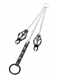 Черно-серебристые зажимы для сосков с кольцом для пениса TOYFA Metal - ToyFa - купить с доставкой в Самаре