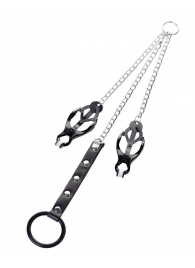 Черно-серебристые зажимы для сосков с кольцом для пениса TOYFA Metal - ToyFa - купить с доставкой в Самаре