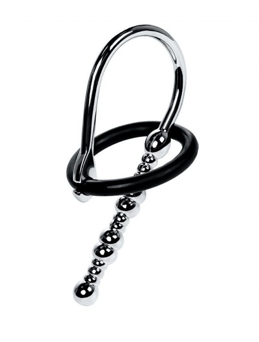 Серебристый уретральный плаг-бусины TOYFA Metal с мягким фиксириющим кольцом - ToyFa - купить с доставкой в Самаре