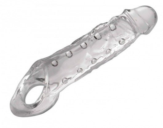 Прозразная закрытая насадка на пенис с поддержкой мошонки Clearly Ample Penis Enhancer - 22 см. - XR Brands - в Самаре купить с доставкой