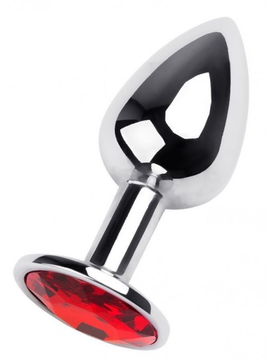 Маленькая коническая серебристая анальная пробка с красным кристаллом - 7 см. - ToyFa - купить с доставкой в Самаре