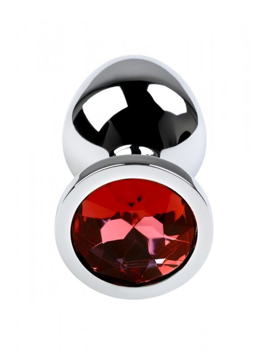 Серебристая коническая анальная пробка с красным кристаллом - 8 см. - ToyFa - купить с доставкой в Самаре