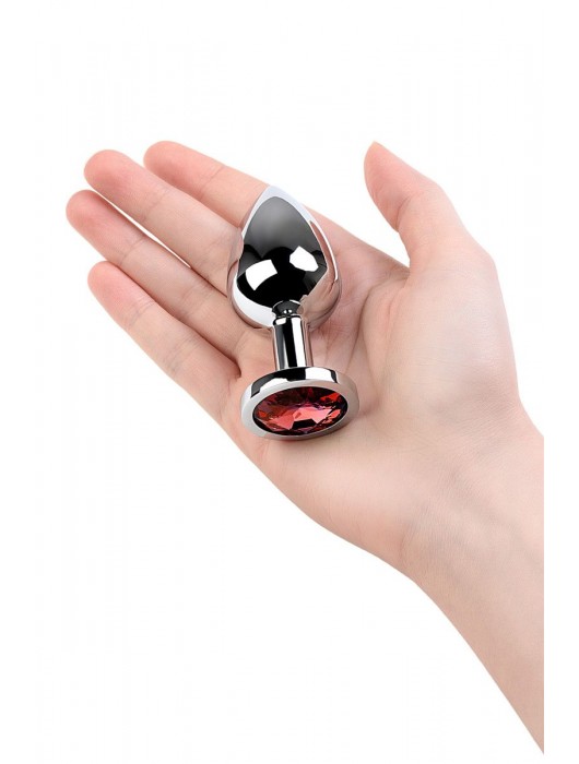 Серебристая коническая анальная пробка с красным кристаллом - 8 см. - ToyFa - купить с доставкой в Самаре