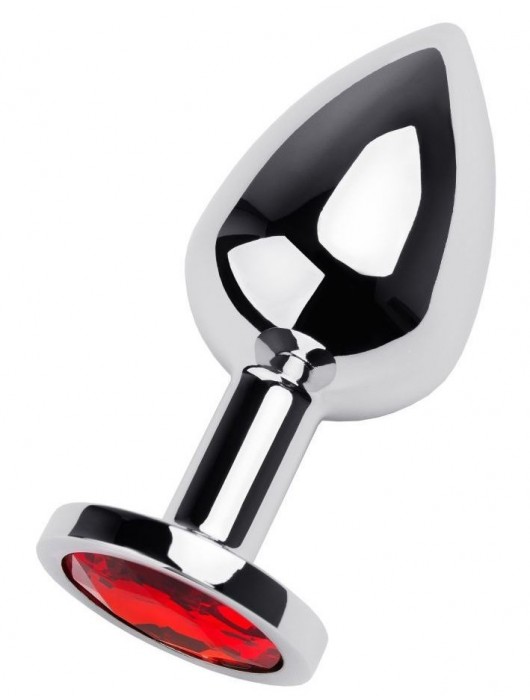 Серебристая коническая анальная пробка с красным кристаллом - 8 см. - ToyFa - купить с доставкой в Самаре