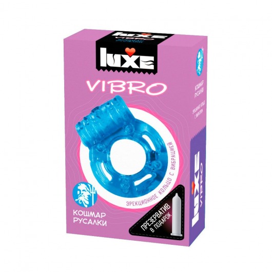 Голубое эрекционное виброкольцо Luxe VIBRO  Кошмар русалки  + презерватив - Luxe - в Самаре купить с доставкой