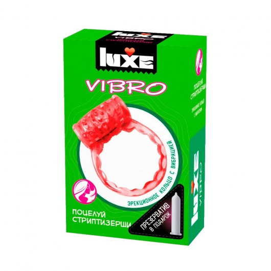 Розовое эрекционное виброкольцо Luxe VIBRO  Поцелуй стриптизёрши  + презерватив - Luxe - в Самаре купить с доставкой