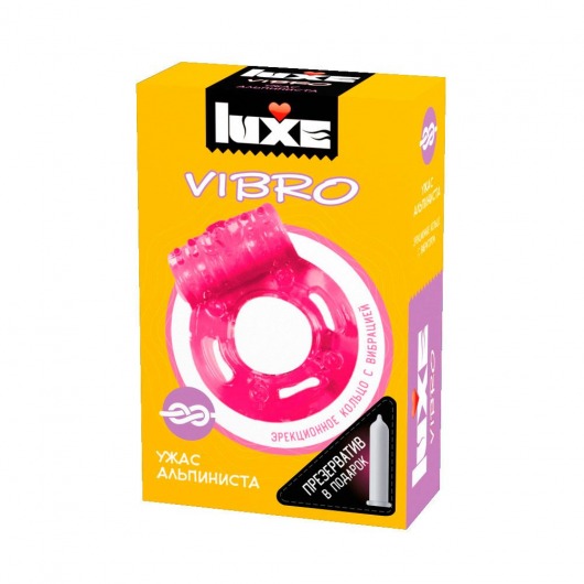 Розовое эрекционное виброкольцо Luxe VIBRO  Ужас Альпиниста  + презерватив - Luxe - в Самаре купить с доставкой
