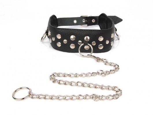Черный ошейник с заклепками с металлическим поводком-цепочкой - Notabu - купить с доставкой в Самаре