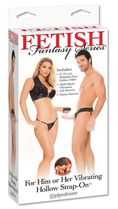 Полый страпон унисекс телесного цвета с вибрацией For Him or Her ​Vibrating Hollow Strap-On - 15 см. - Pipedream - купить с доставкой в Самаре