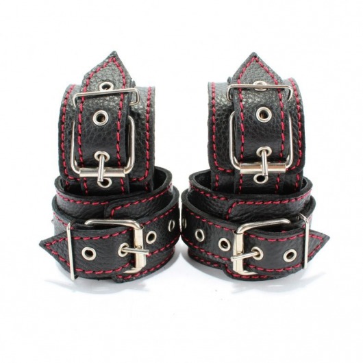 Черный бондажный набор с красной строчкой - БДСМ Арсенал - купить с доставкой в Самаре