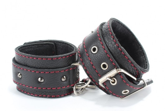 Черные наручники из натуральной кожи на карабинах - БДСМ Арсенал - купить с доставкой в Самаре