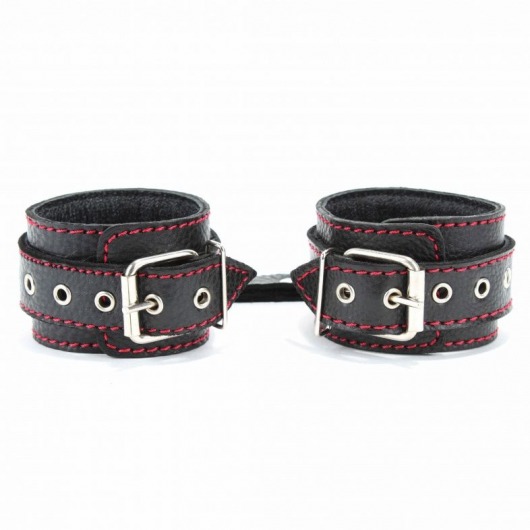 Черные наручники из натуральной кожи на карабинах - БДСМ Арсенал - купить с доставкой в Самаре