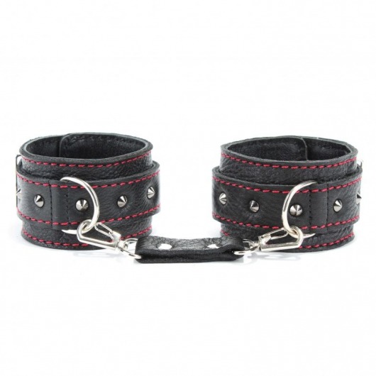 Черные наручники из натуральной кожи на карабинах - БДСМ Арсенал - купить с доставкой в Самаре